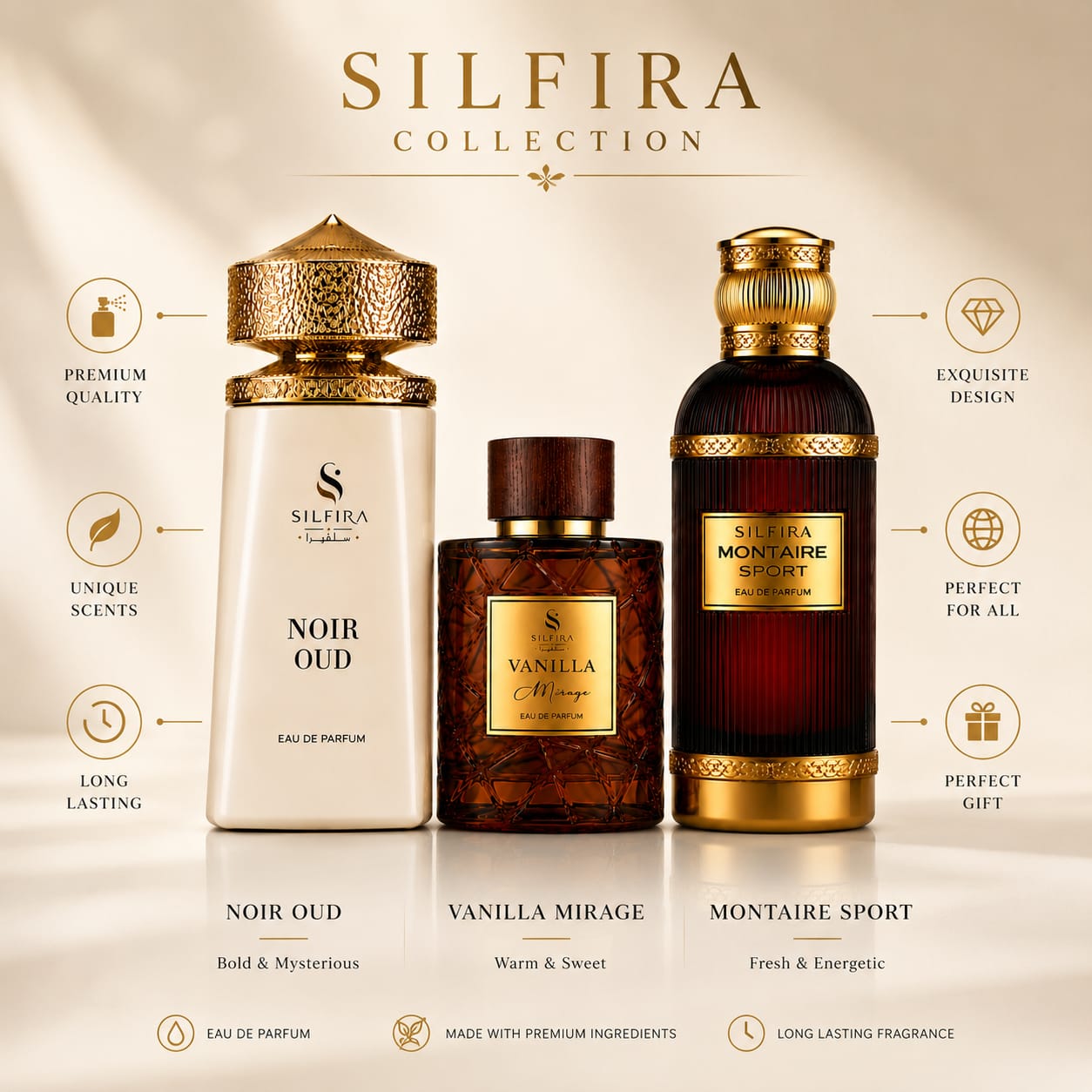 Luxury Perfume Trio Pack | Noir Oud, Montaire Sport & Vanilla Mirage | 3 × 100ml